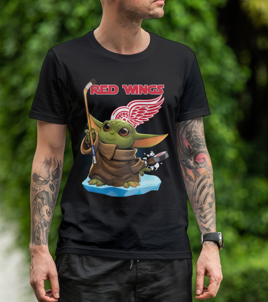 Red Wings Baby Yoda Hockey T-Shirt