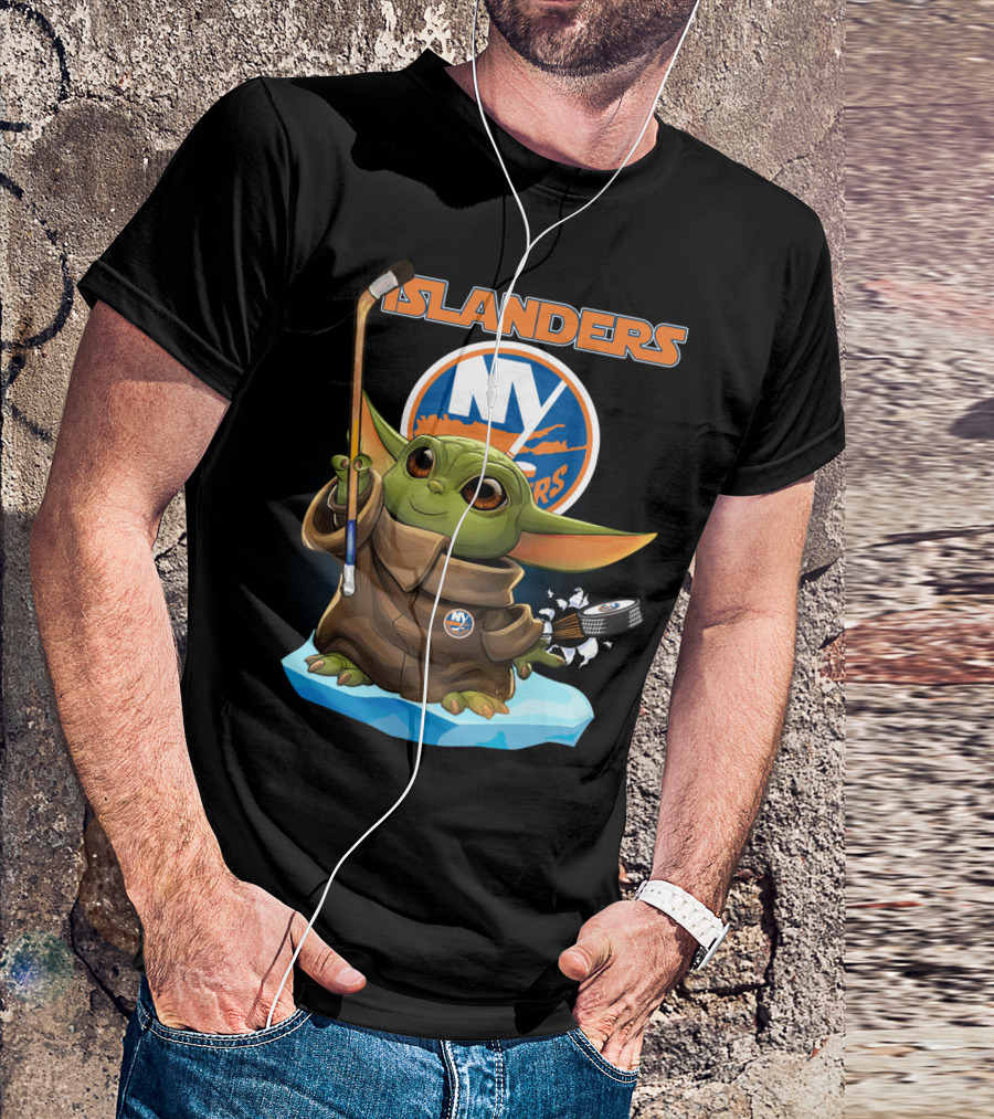 Islanders Ny Baby Yoda Holding Hockey Stick And Puck T-Shirt