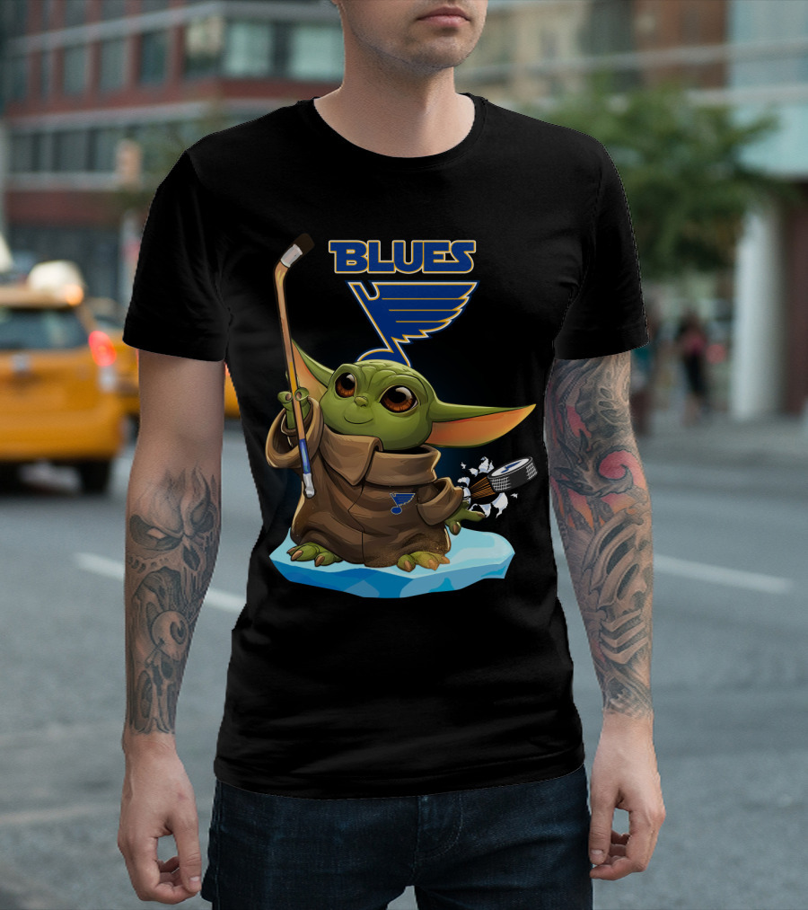 St Louis Blues Baby Yoda NHL Hockey Puck Star Wars Crossover T-Shirt