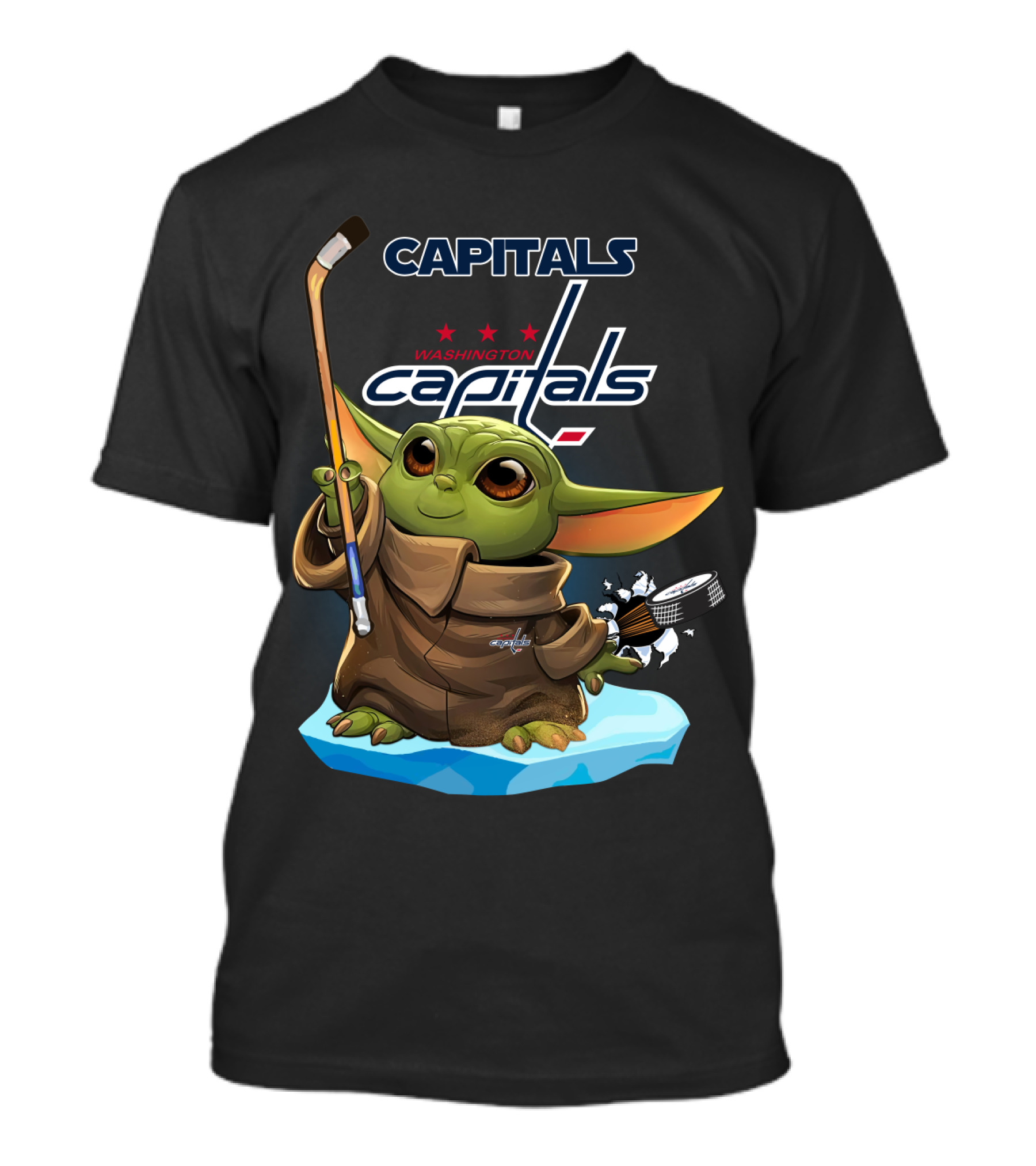 Washington Capitals Baby Yoda Hockey Sticks NHL Ice Skating Puck T-Shirt