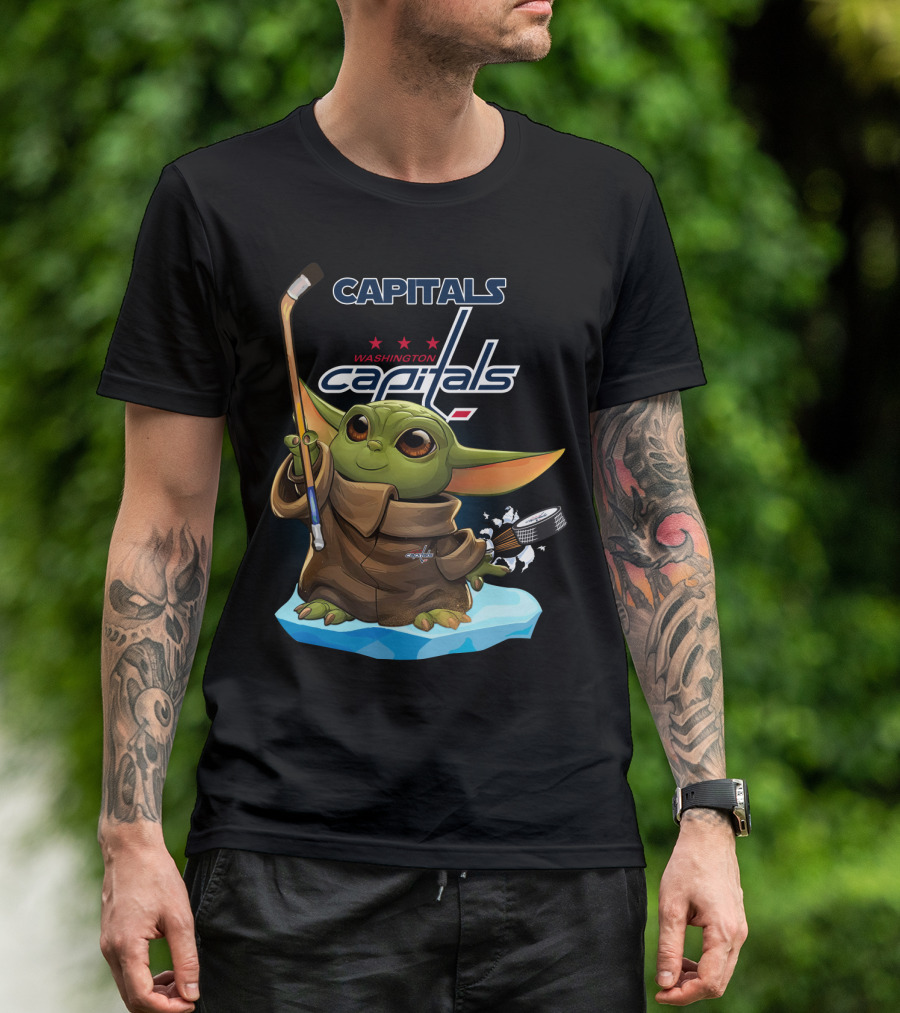 Washington Capitals Baby Yoda Hockey Sticks NHL Ice Skating Puck T-Shirt