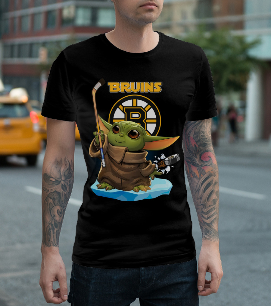 Bruins Boston Baby Yoda Nhl Hockey Stick Puck T-Shirt