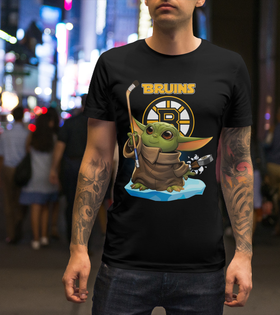 Bruins Boston Baby Yoda Nhl Hockey Stick Puck T-Shirt