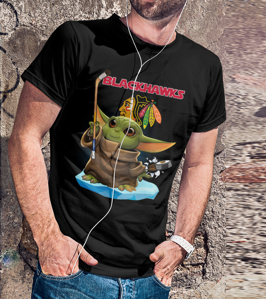 Chicago Blackhawks Baby Yoda NHL Hockey Star Wars Crossover T-Shirt