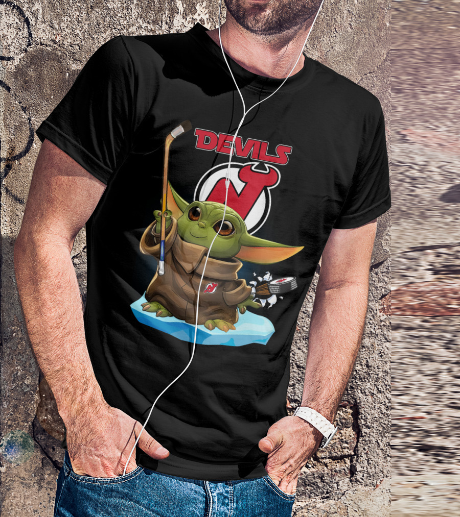New Jersey Devils Baby Yoda NHL Hockey Stick Puck T-Shirt