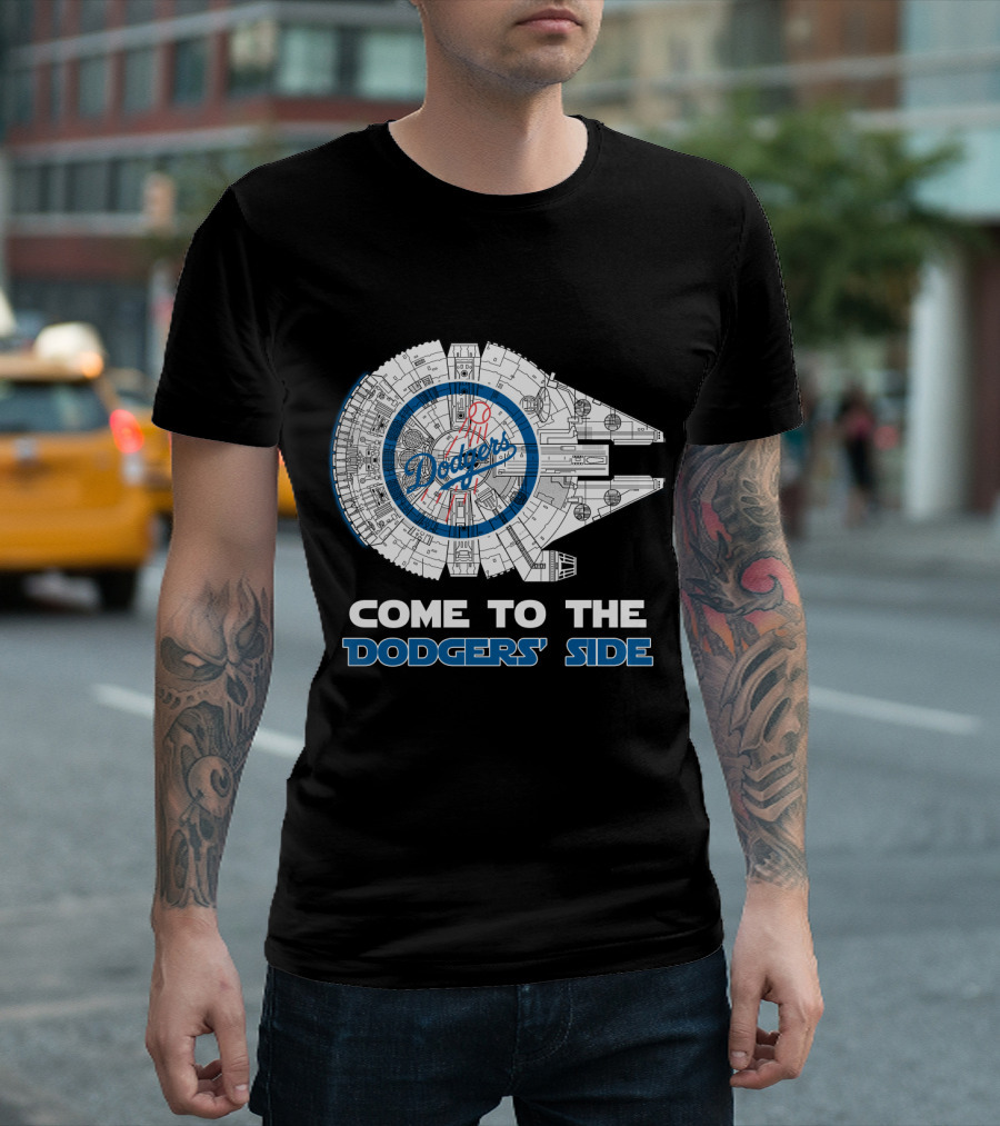Come To The Dodgers' Side Los Angeles Dodgers Millennium Falcon Mlb Spaceship T-Shirt