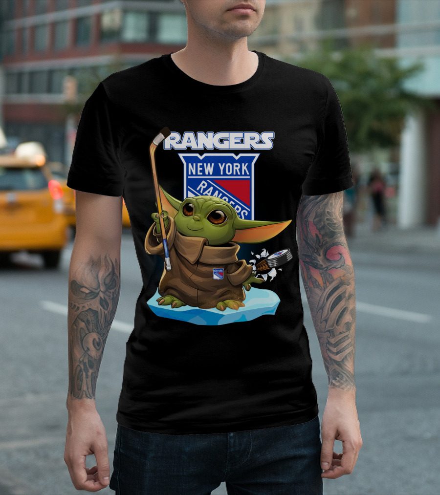 New York Rangers Baby Yoda Hockey Crossover T-Shirt