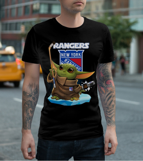 New York Rangers Baby Yoda Hockey Crossover T-Shirt