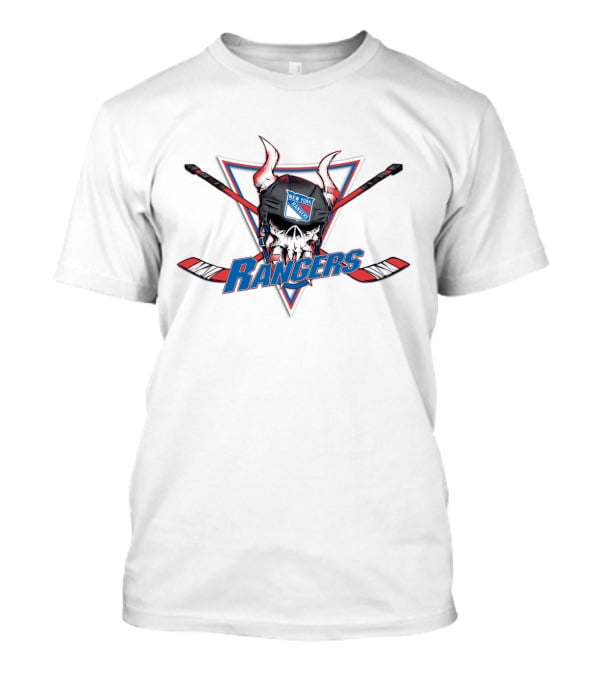 New York Rangers Skull Helmet Hockey Sticks Emblem T-Shirt
