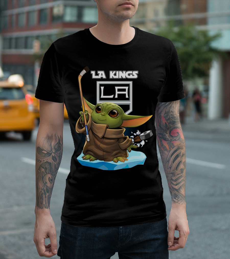Baby Yoda LA Kings Hockey Team Iconic Crossover T-Shirt