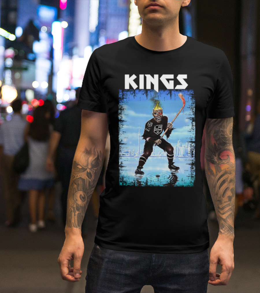 Los Angeles Kings Hockey Demon Flames Skyline T-Shirt