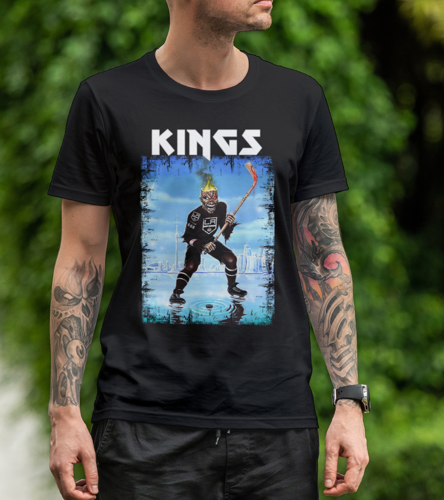 Los Angeles Kings Hockey Demon Flames Skyline T-Shirt