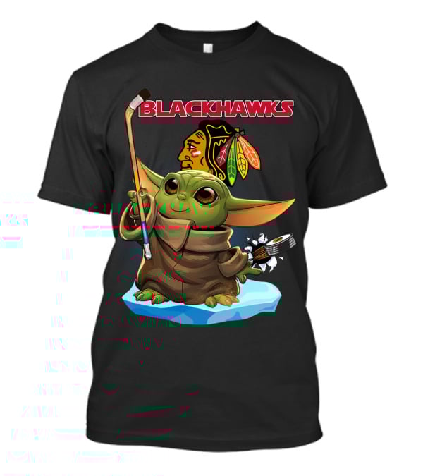 Blackhawks Baby Yoda Star Wars Hockey Crossover T-Shirt