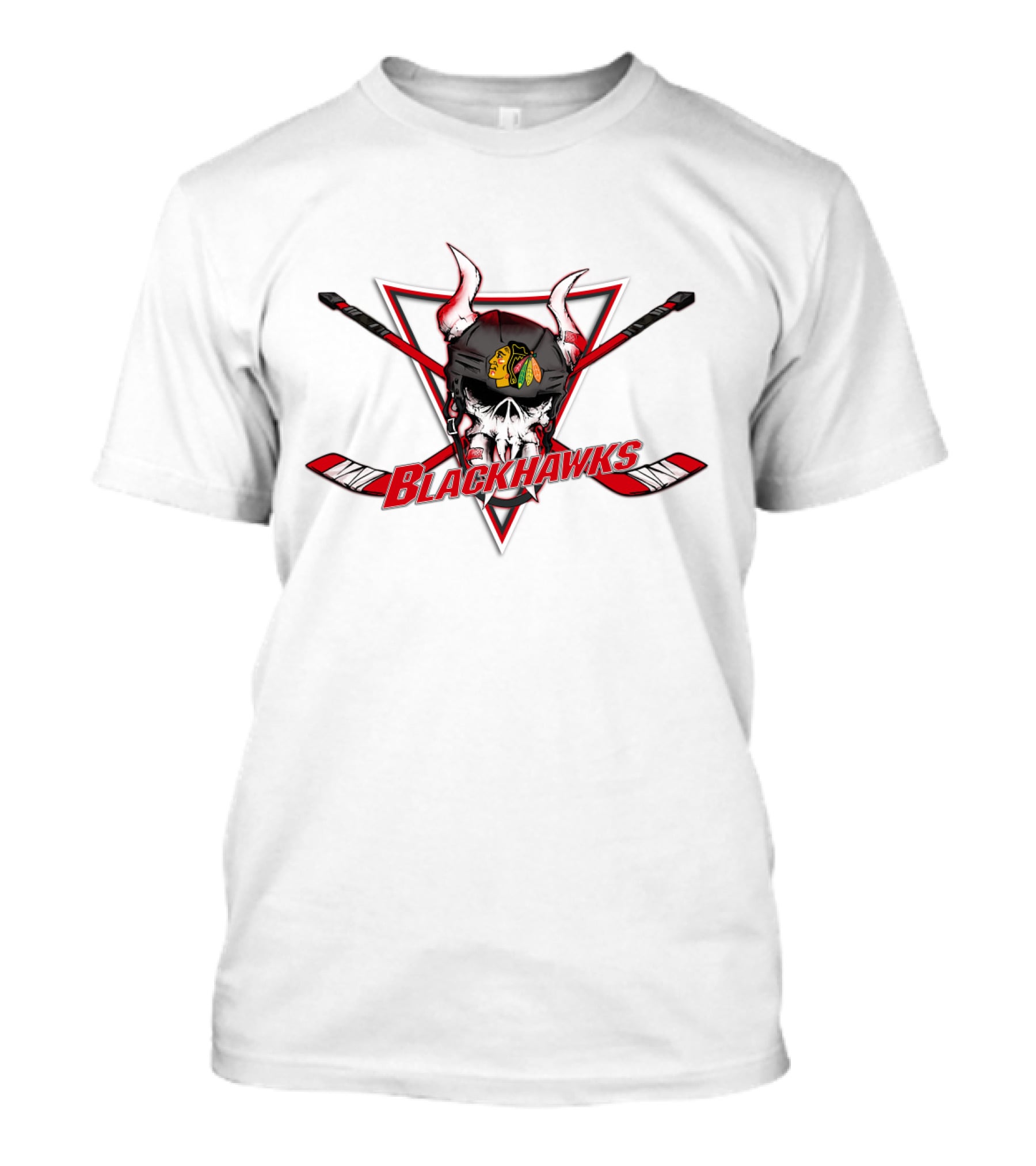 Chicago Blackhawks Skull With Hockey Sticks And Horned Helmet T-Shirt
