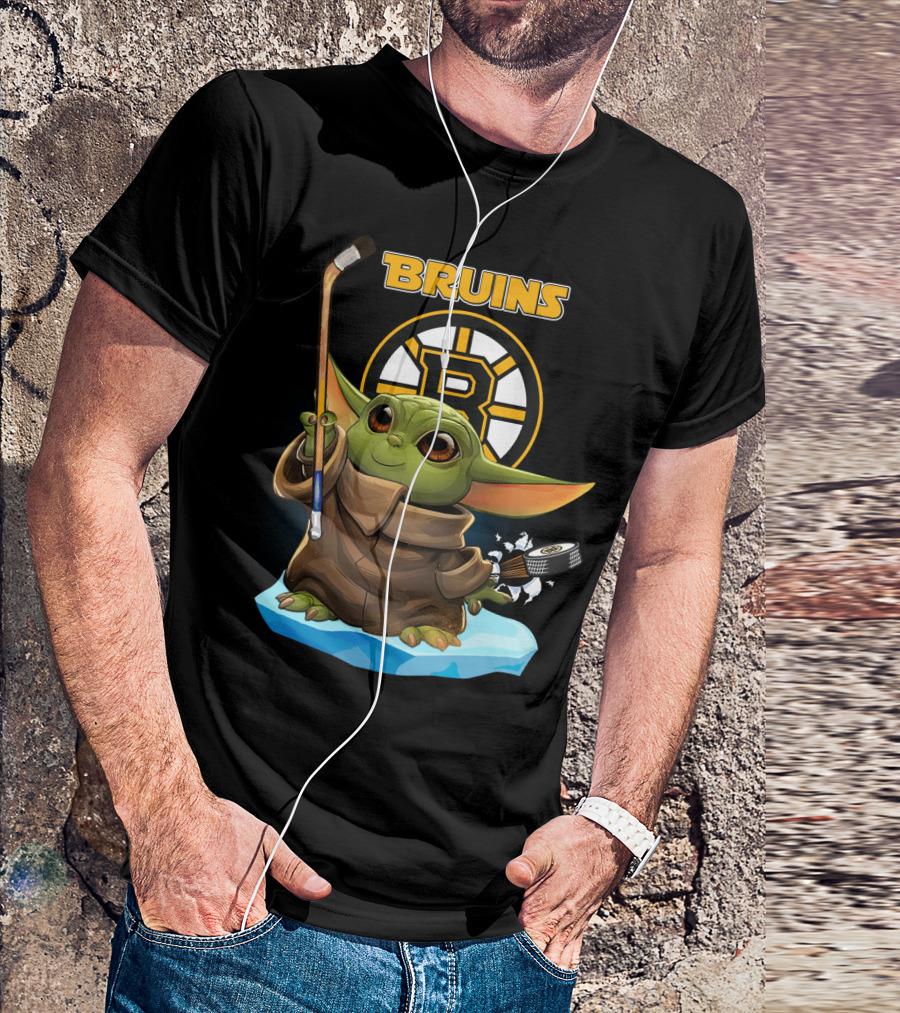 Bruins Baby Yoda Hockey Star Wars Crossover T-Shirt