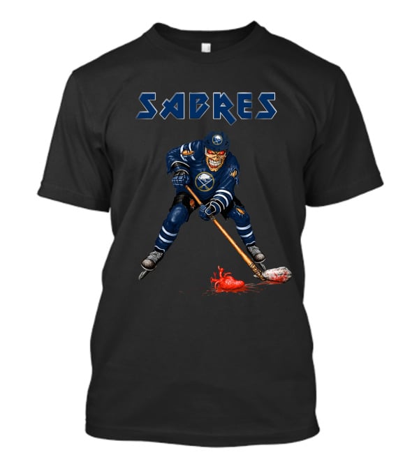 Sabres Grim Reaper Hockey Player With Bloody Heart And Stick T-Shirt