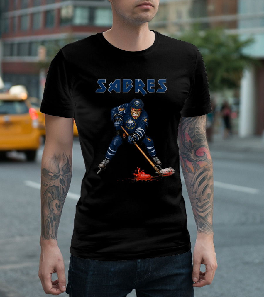 Sabres Grim Reaper Hockey Player With Bloody Heart And Stick T-Shirt
