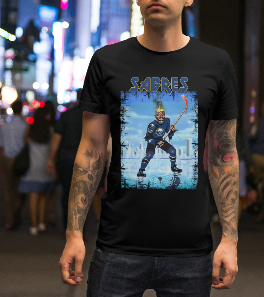 Sabres Hockey Themed Artwork With Dark Background And Fiery T-Shirt