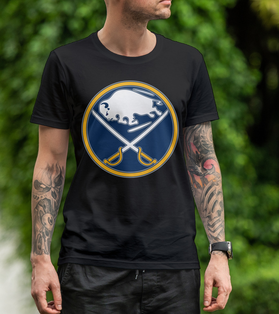 Buffalo Sabres Nhl Team Logo White Buffalo And Crossed Sabres T-Shirt