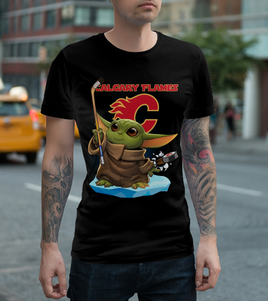 Calgary Flames Baby Yoda Hockey Puck T-Shirt