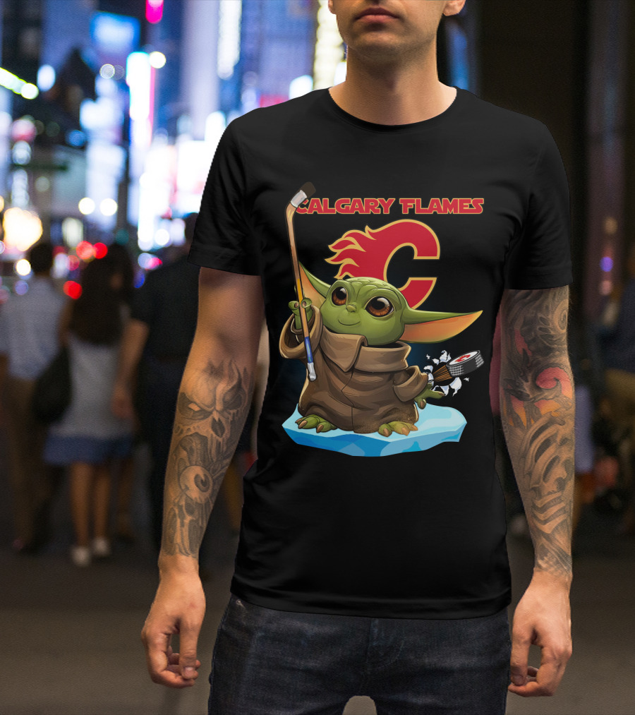 Calgary Flames Baby Yoda Hockey Puck T-Shirt
