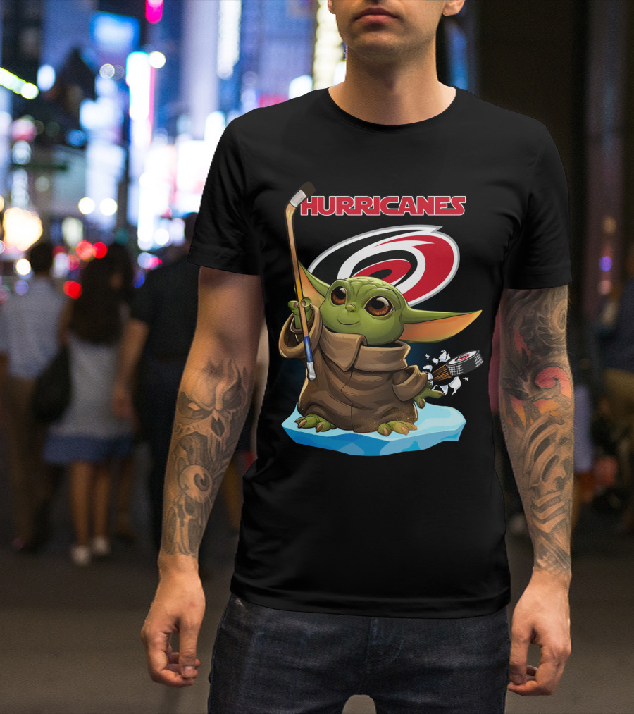 Hurricanes Baby Yoda With Hockey Stick And Puck Carolina Hurricanes T-Shirt