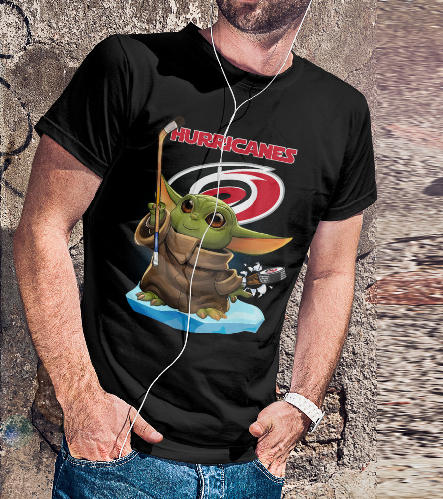 Hurricanes Baby Yoda With Hockey Stick And Puck Carolina Hurricanes T-Shirt