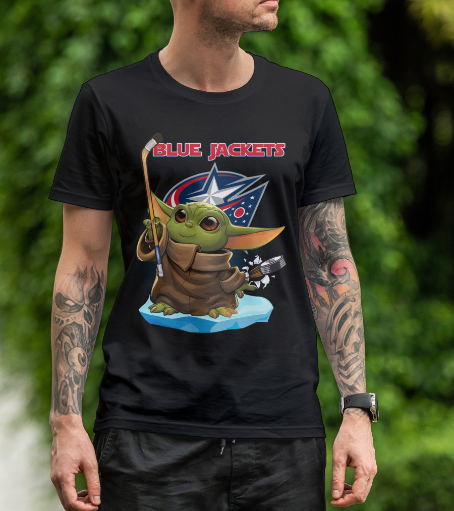 Blue Jackets Baby Yoda Hockey Fan T-Shirt