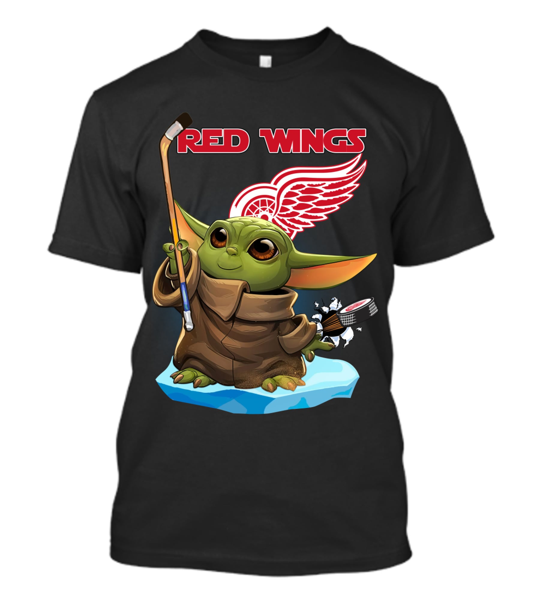 Red Wings Baby Yoda Hockey Stick NHL Frozen Puck T-Shirt