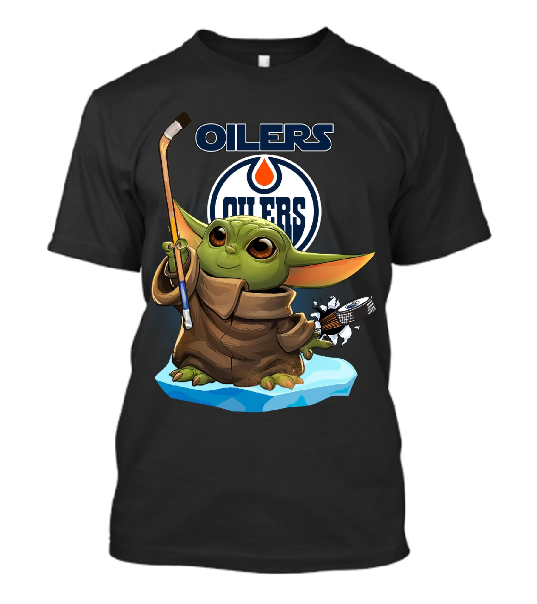 Baby Yoda Edmonton Oilers Hockey Crossover Fan T-Shirt