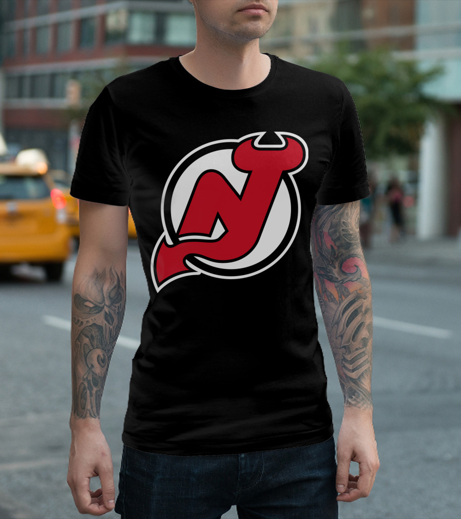 New Jersey Devils Nhl Team Logo Red N With Horns And Tail T-Shirt