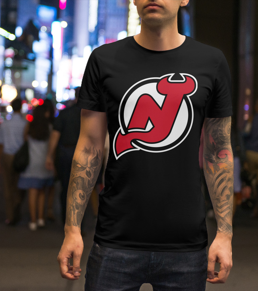 New Jersey Devils Nhl Team Logo Red N With Horns And Tail T-Shirt