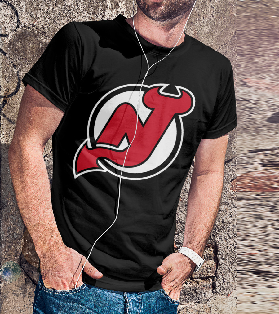 New Jersey Devils Nhl Team Logo Red N With Horns And Tail T-Shirt