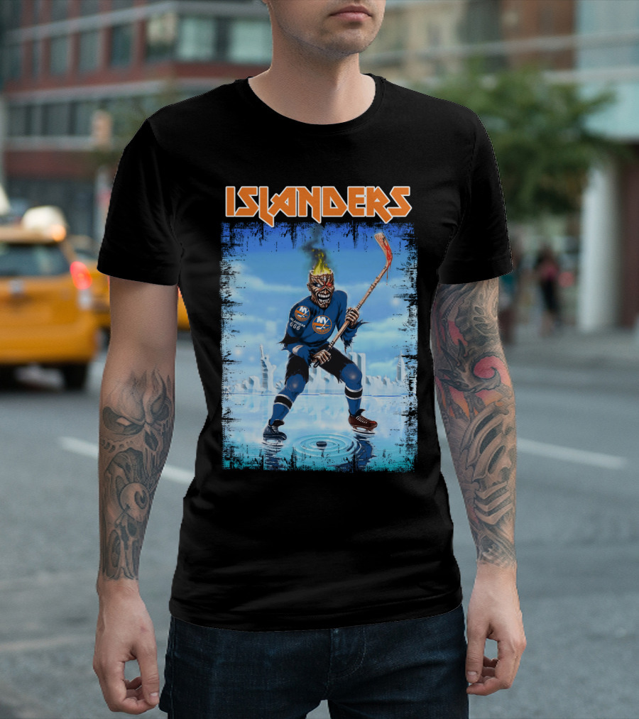 New York Islanders Hockey Skeleton Flames T-Shirt