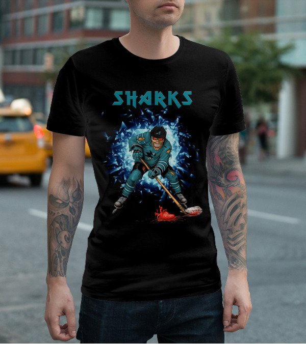 San Jose Sharks Hockey Player With Fiery Impact T-Shirt