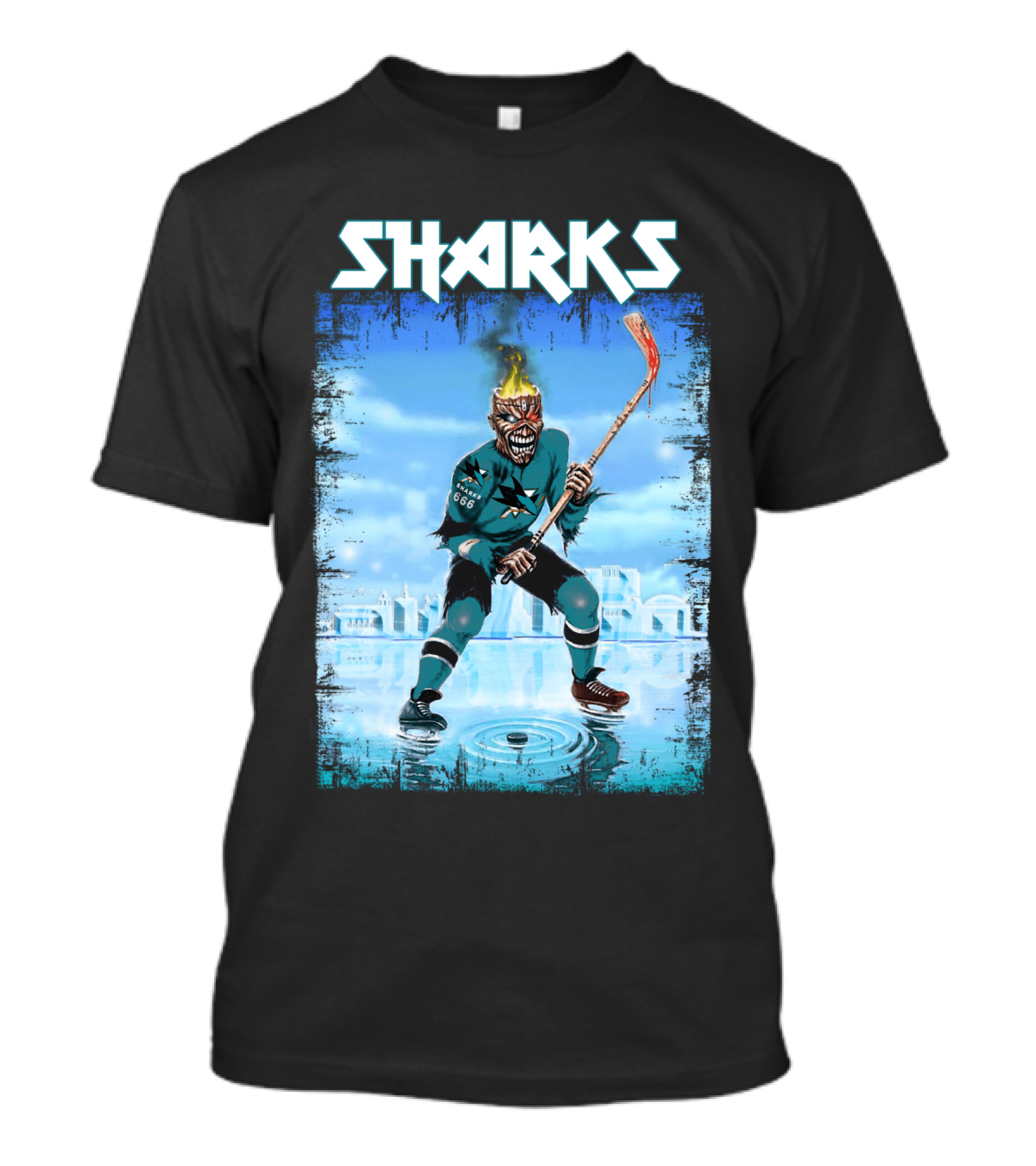Sharks Fiery Hockey Player On Ice T-Shirt