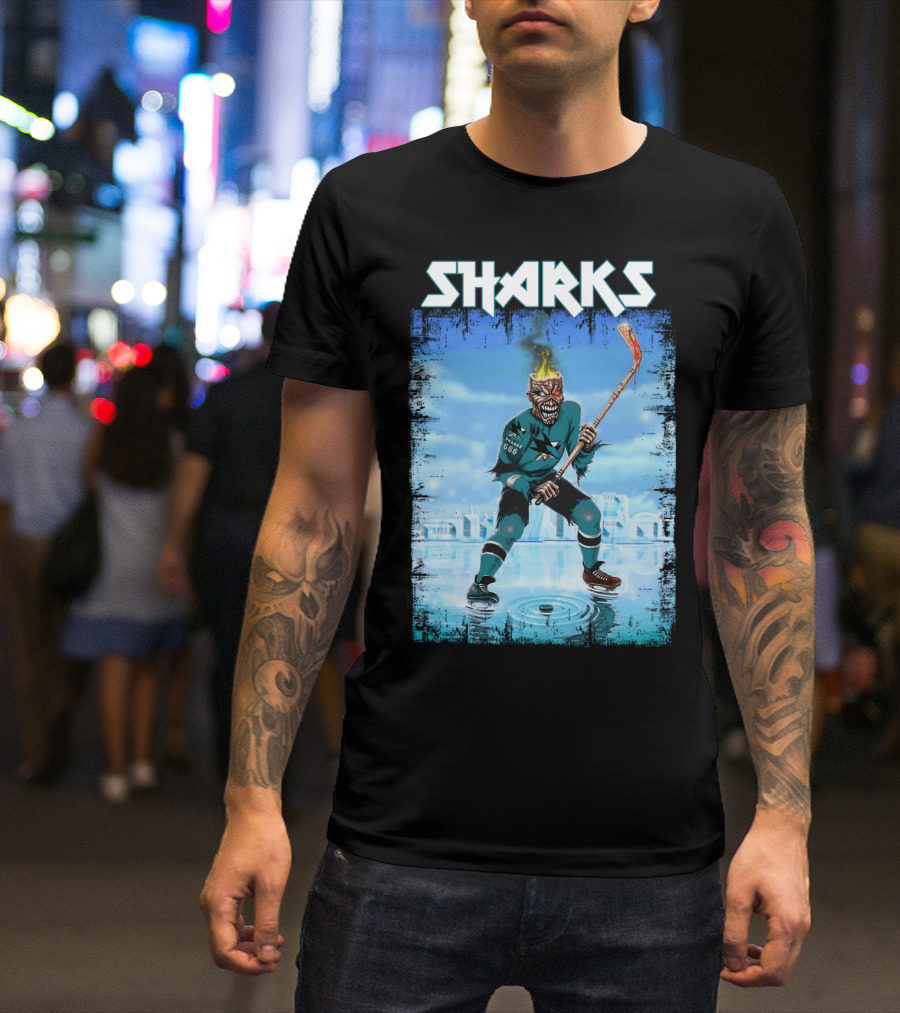 Sharks Fiery Hockey Player On Ice T-Shirt