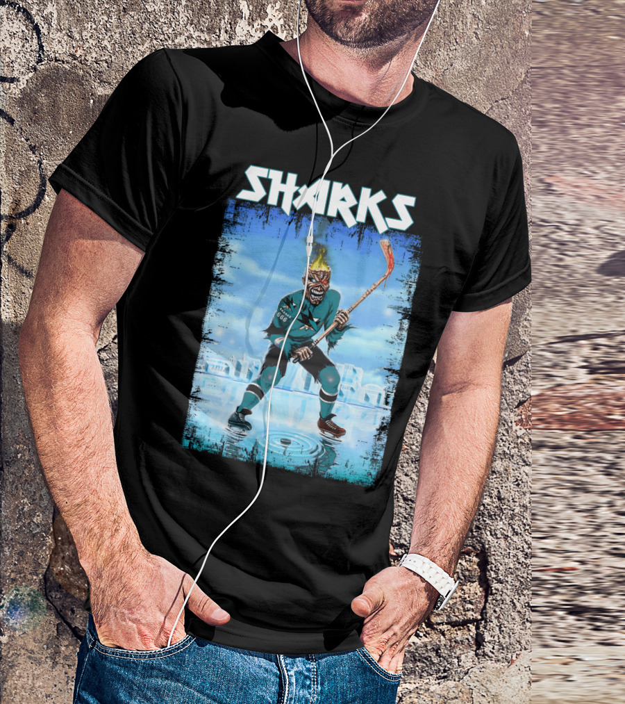 Sharks Fiery Hockey Player On Ice T-Shirt