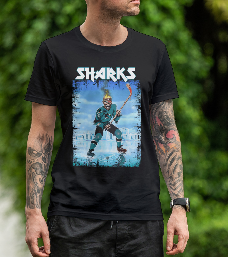 Sharks Fiery Hockey Player On Ice T-Shirt
