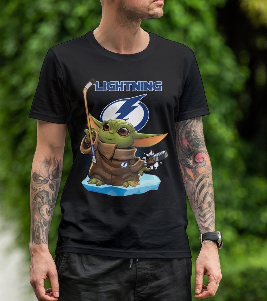 Baby Yoda Hockey Tampa Bay Lightning NHL Puck And Stick T-Shirt
