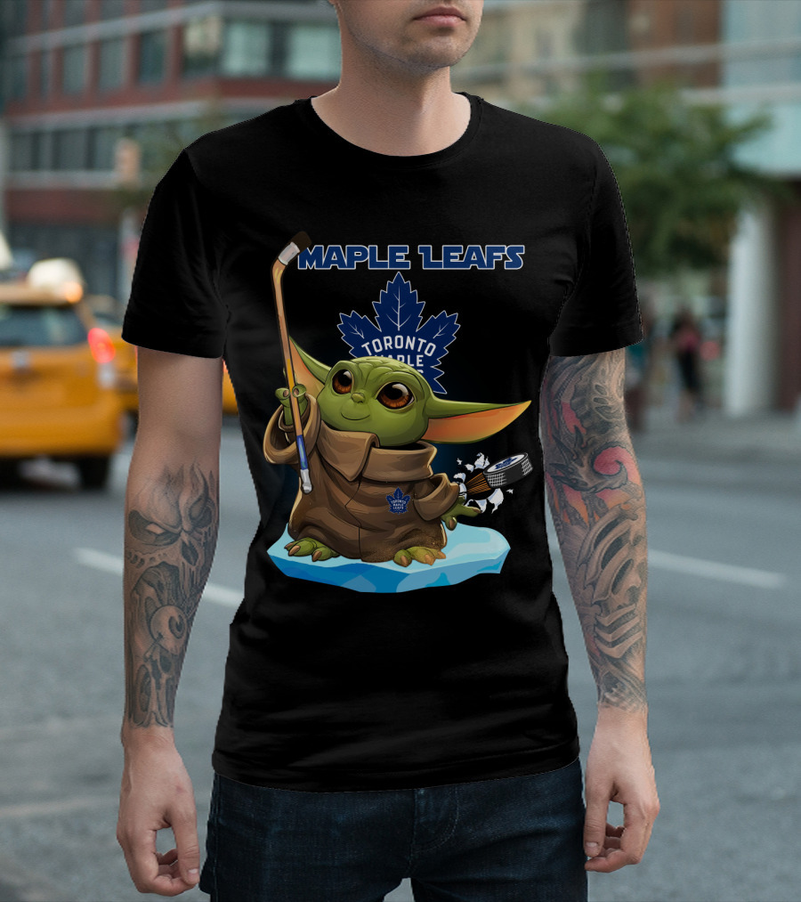 Baby Yoda Toronto Maple Leafs Hockey Star Wars Crossover T-Shirt