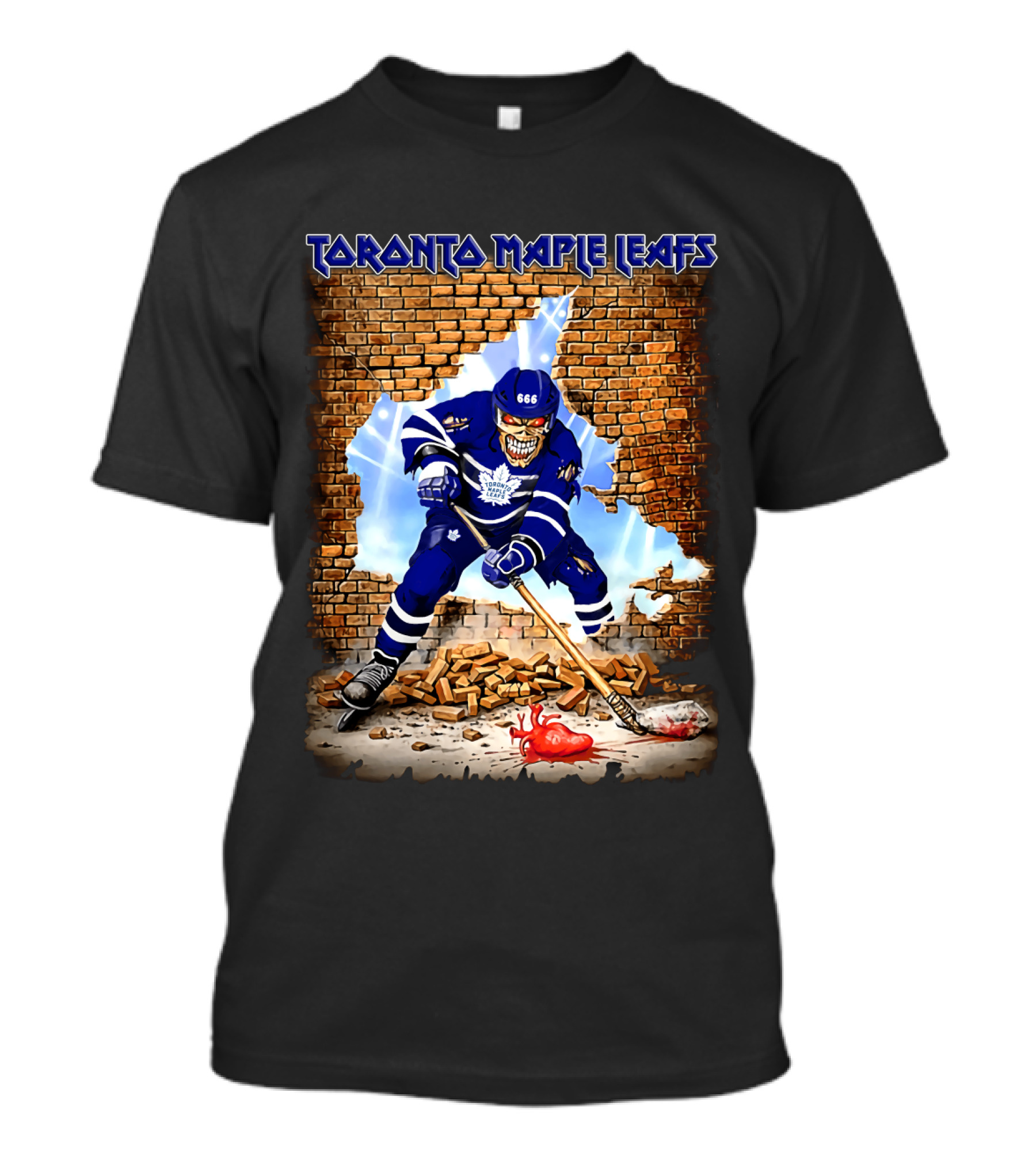 Toronto Maple Leafs Hockey Player Skeleton Breaking Brick Wall T-Shirt
