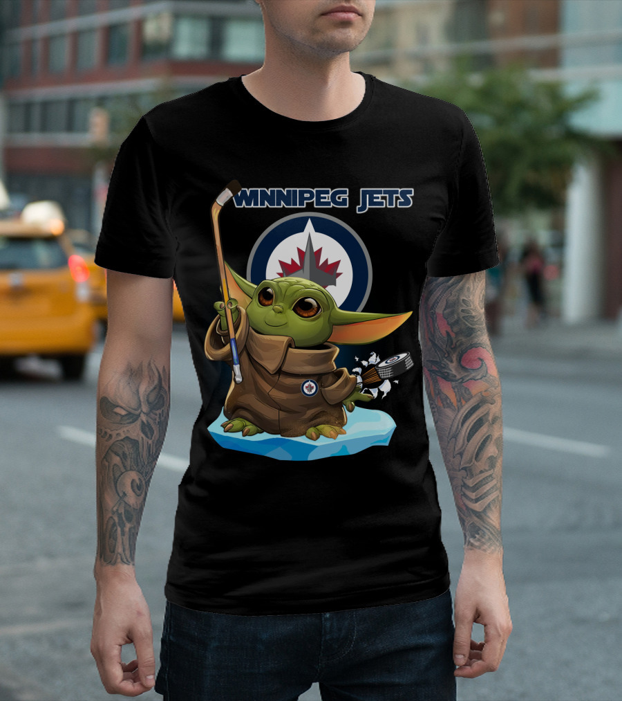 Winnipeg Jets Baby Yoda Hockey Crossover T-Shirt