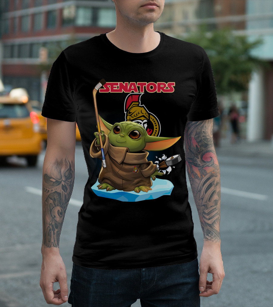 Baby Yoda Ottawa Senators Hockey Crossover T-Shirt