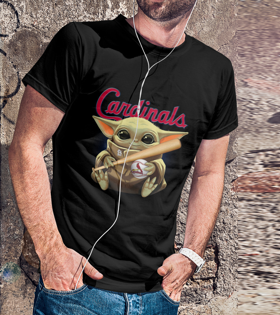 Cardinals Baseball St. Louis Baby Yoda With Bat And Ball T-Shirt