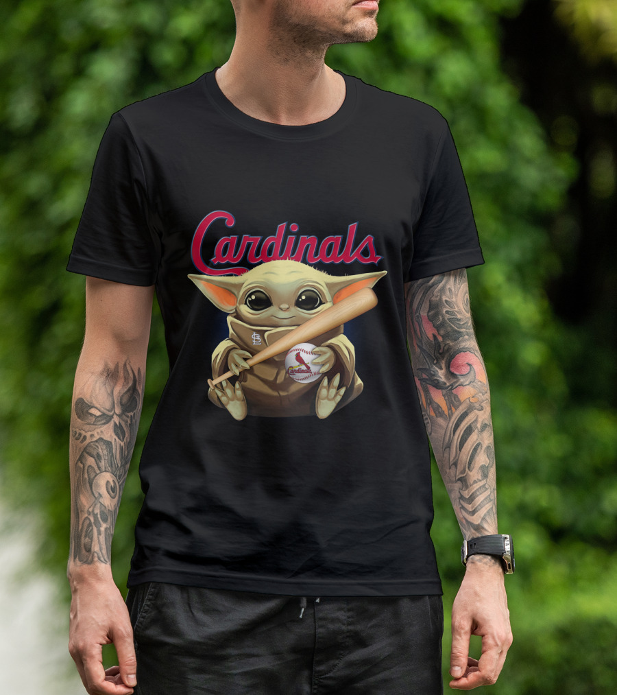Cardinals Baseball St. Louis Baby Yoda With Bat And Ball T-Shirt