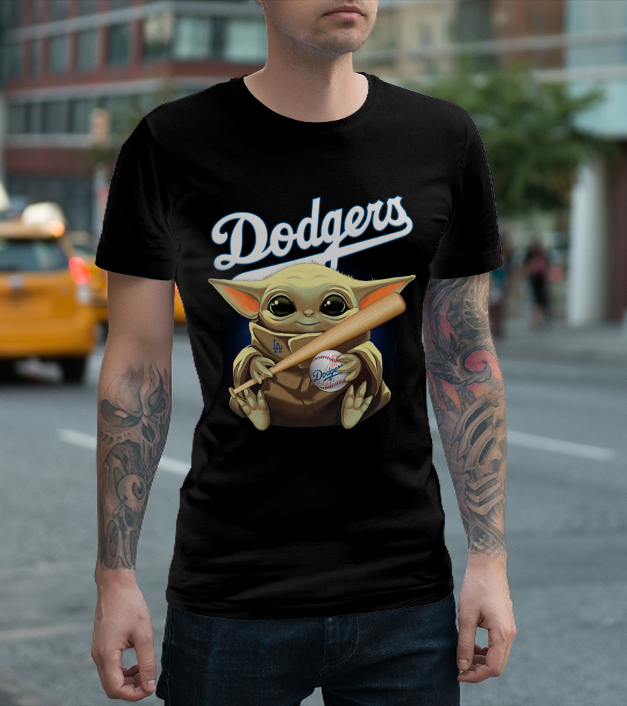 Los Angeles Dodgers Baby Yoda Baseball Bat and Ball T-Shirt