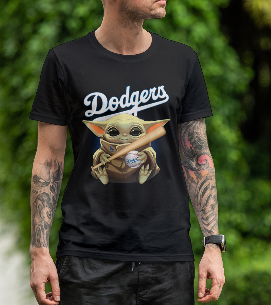 Los Angeles Dodgers Baby Yoda Baseball Bat And Ball T-Shirt