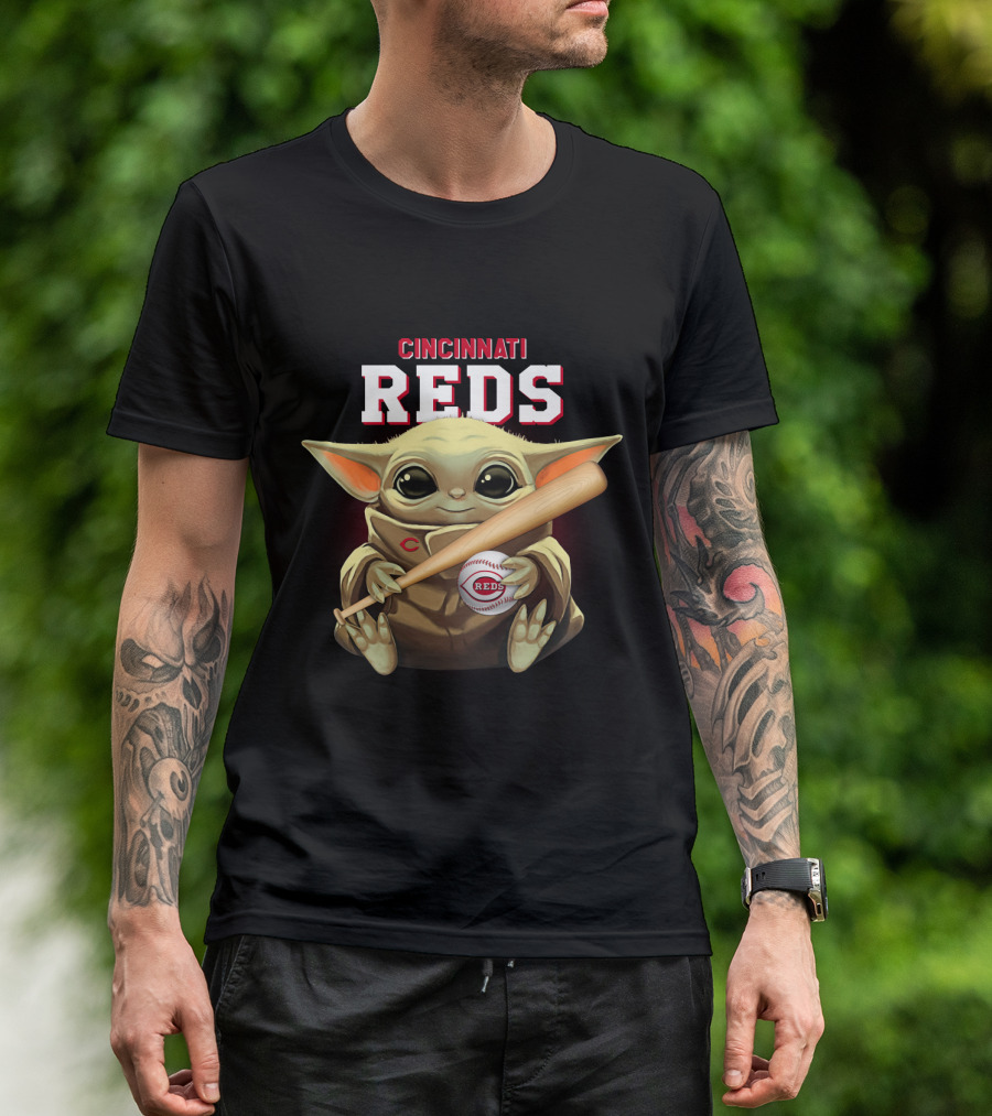 Cincinnati Reds Baby Yoda Baseball Bat And Ball T-Shirt