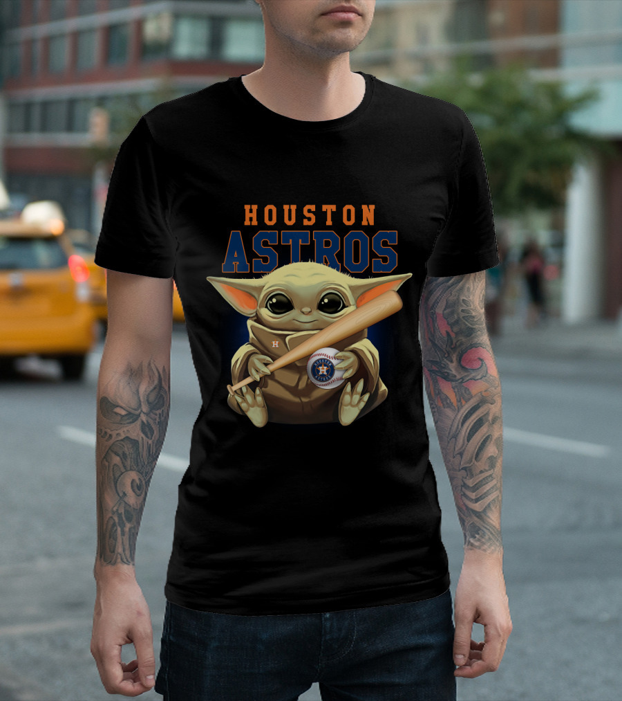 Houston Astros Baby Yoda Baseball Bat Holding T-Shirt